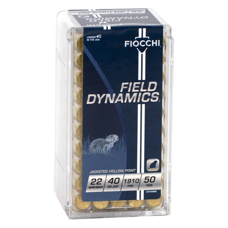 Fiocchi Field Dynamics 22 Winchester Magnum Rimfire Ammo 40 Grain Jacketed Hollow Point - 22FWMB