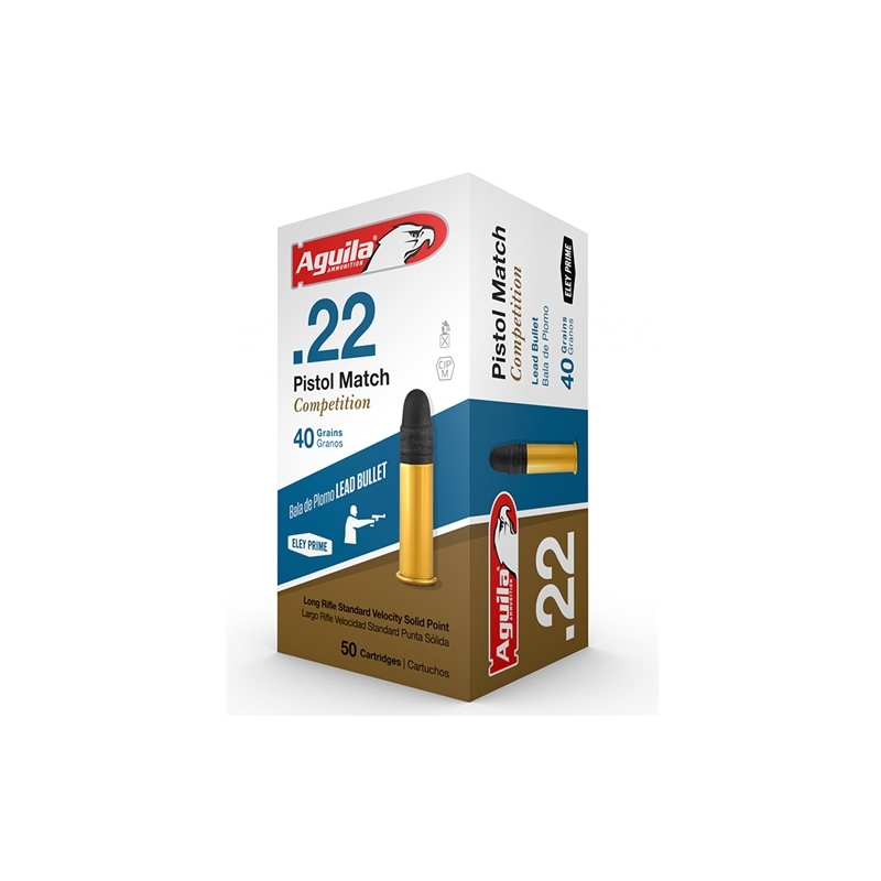 Aguila Pistol Match 22 Long Rifle Ammo 40 Grain Lead Round Nose - 1B222516