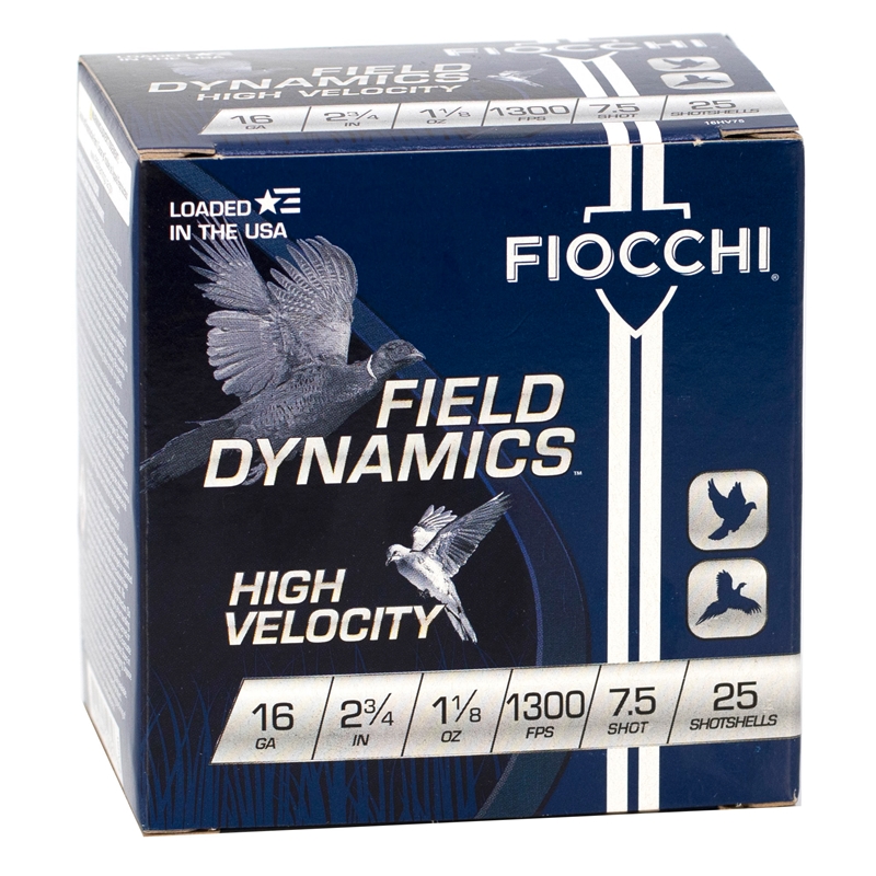 Fiocchi High Velocity 16 Gauge Ammo 2 3/4" 1 1/8 oz #7.5 Lead Shot - 16HV7.5