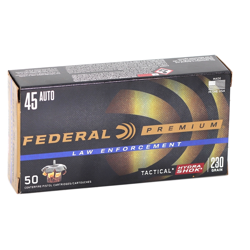 Federal Law Enforcement 45 ACP Auto Ammo 230 Grain Hydra-Shok Jacketed Hollow Point - P45HS1G