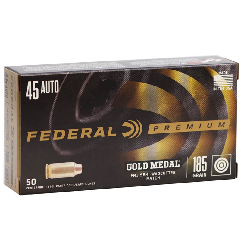 Federal Gold Medal 45 ACP Auto Ammo 185 Grain Full Metal Jacket Semi-Wadcutter - GM45B