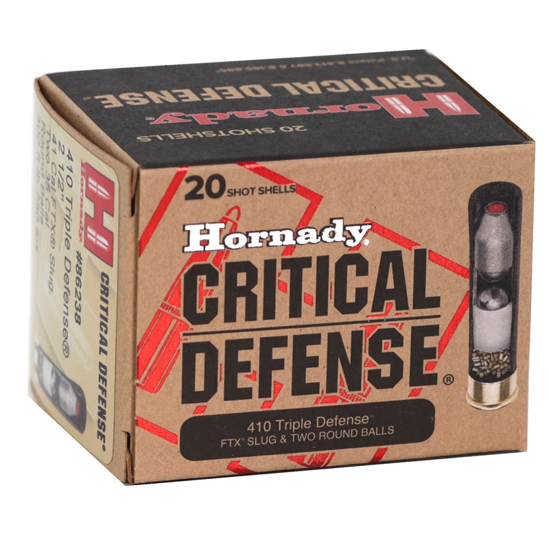 Hornady Critical Defense 410 Gauge Ammo 2-1/2 Inch 41 Caliber FTX Slug and Two 35 Caliber Round Balls - 86238