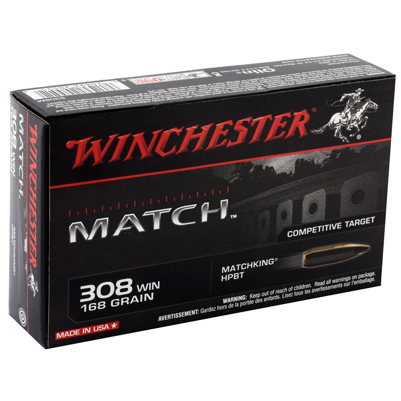 Winchester Match 308 Winchester Ammo 168 Grain MatchKing Hollow Point  Boat Tail - S308M