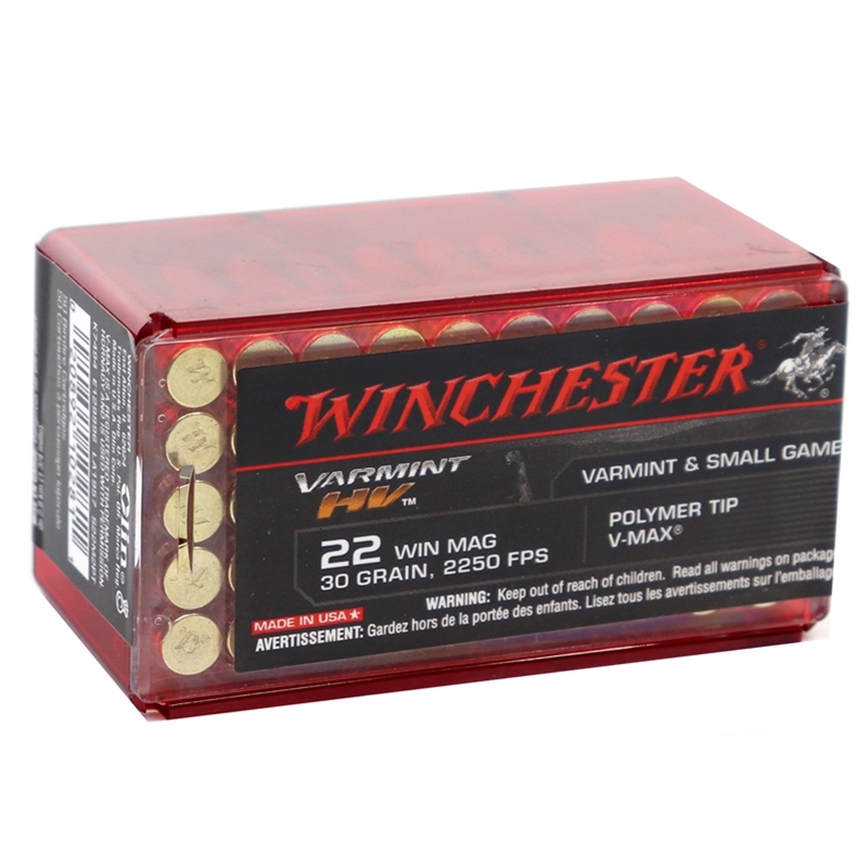Winchester Varmint HV 22 WMR Ammo 30 Grain Hornady Polymer Tip V-Max - S22M2PT