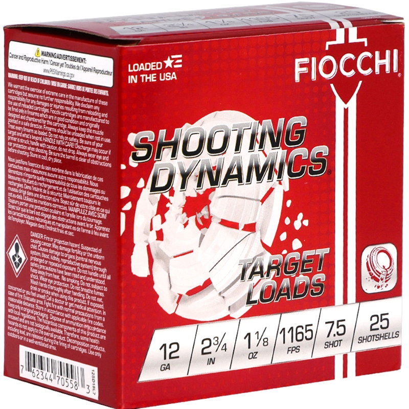Fiocchi Shooting Dynamics 12 Gauge Ammo 2 3/4" 1 1/8 oz #7.5 Lead Shot 394 – 12SD18L7