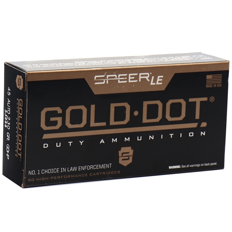 Speer Gold Dot LE Duty 45 ACP AUTO Ammo 230 Grain Jacketed Hollow Point - 53966