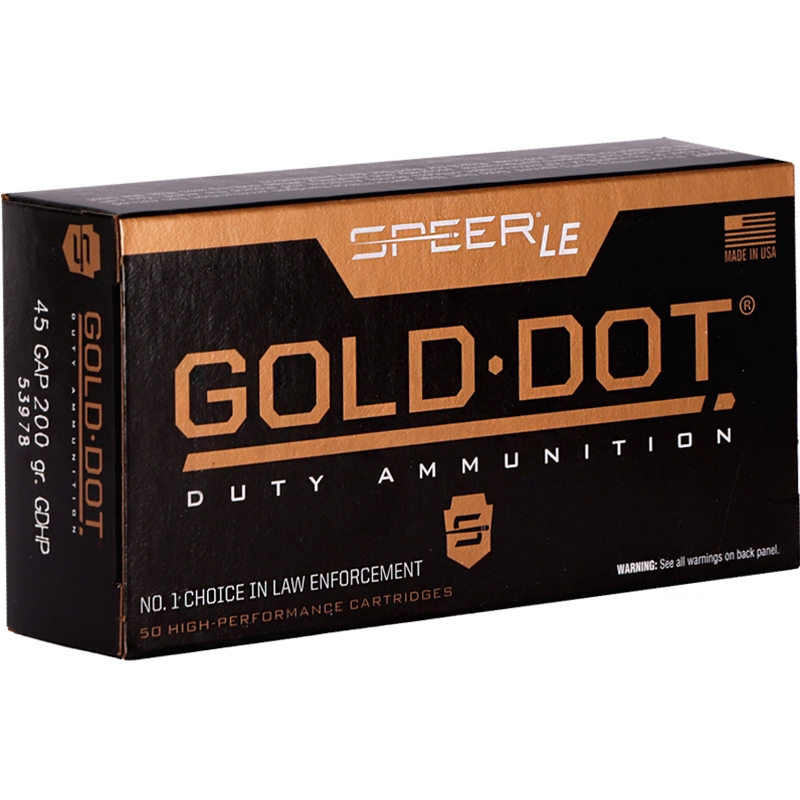 Speer Gold Dot LE Duty 45 GAP Ammo 200 Grain Hollow Point - 53978