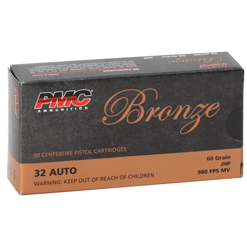 PMC Bronze 32 ACP AUTO Ammo 60 Grain Jacketed Hollow Point - 32B