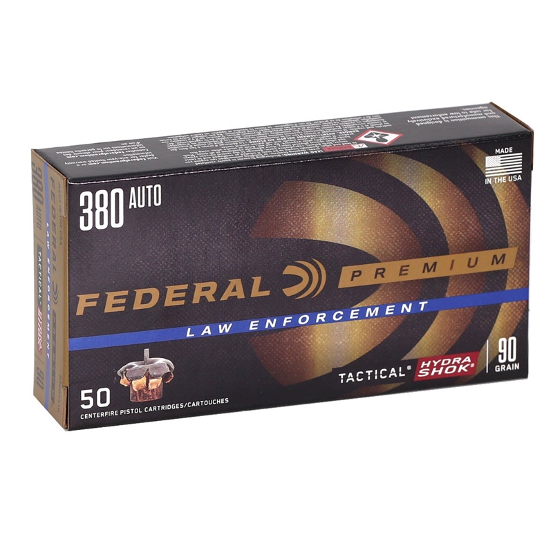 Federal Law Enforcement 380 ACP Auto Ammo 90 Grain Hydra-Shok Jacketed Hollow Point - P380HS1G