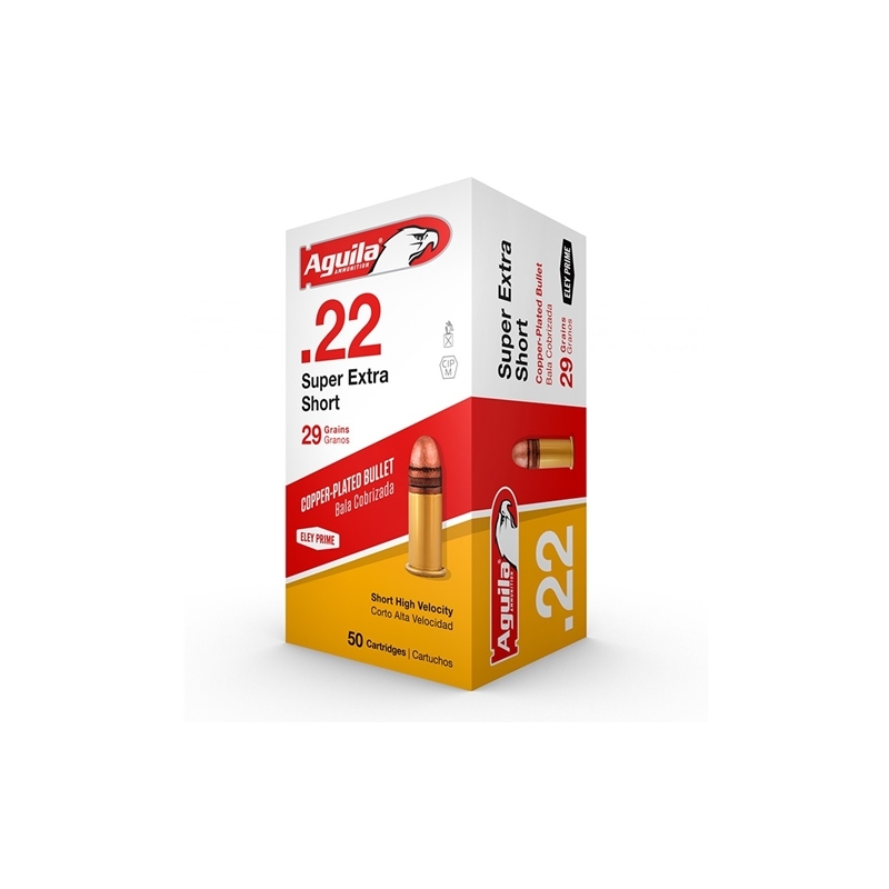 Aguila High Velocity 22 Short Ammo 29 Grain Plated Lead Round Nose - 1B222110