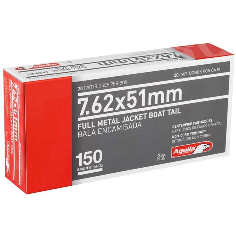 Aguila 7.62x51mm NATO Ammo 150 Grain Full Metal Jacket Boat Tail - 1E762110
