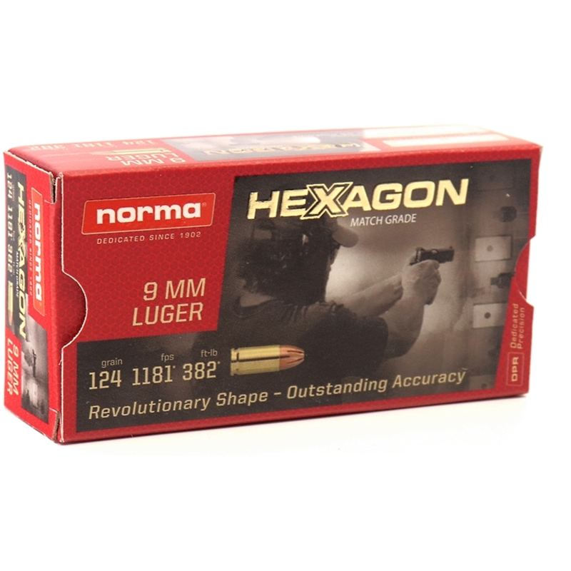 Geco Hexagon 9mm Ammo 124 Grain Jacketed Hollow Point