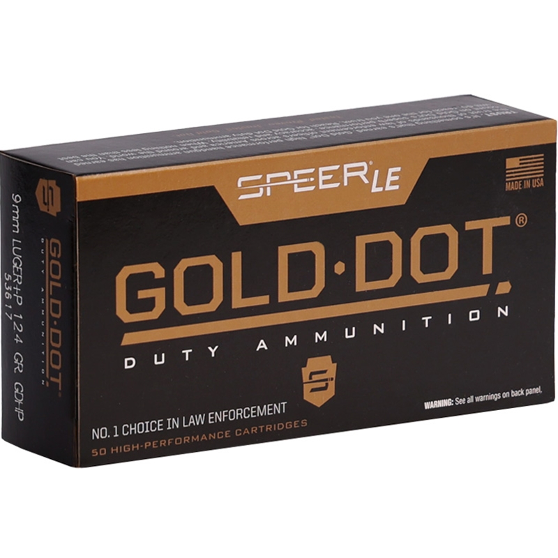 Speer Gold Dot LE Duty 9mm Ammo 124 Grain +P Jacketed Hollow Point - 53617