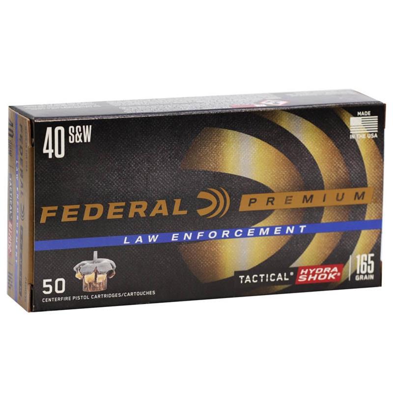 Federal Law Enforcement 40 S&W Ammo 165 Grain Hydra-Shok Jacketed Hollow Point - P40HS3G