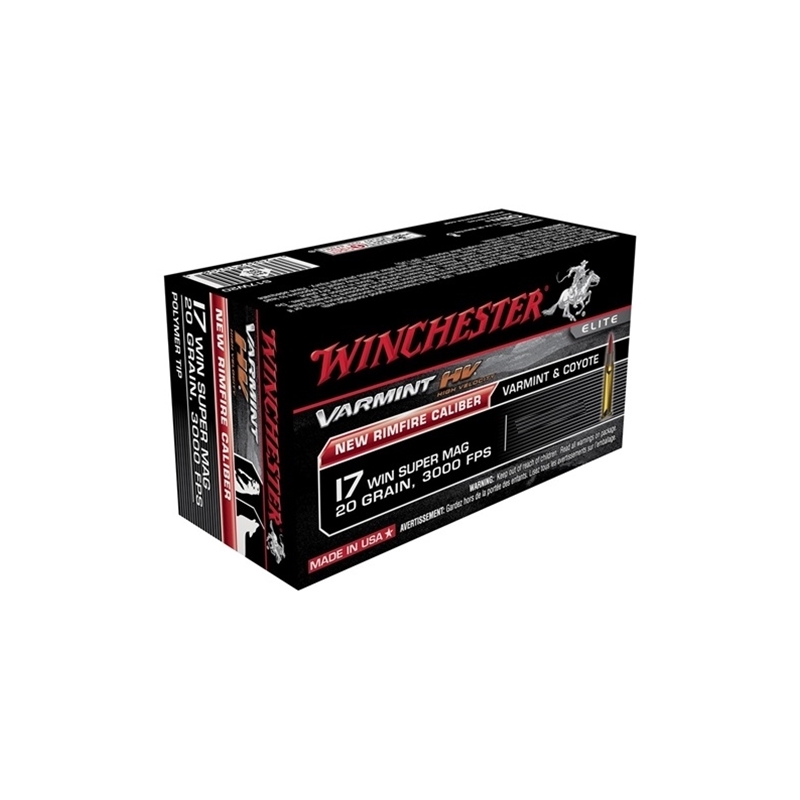 Winchester Varmint LF 17 Winchester Super Magnum Ammo 20 Grain Polymer Tip – S17W20PC