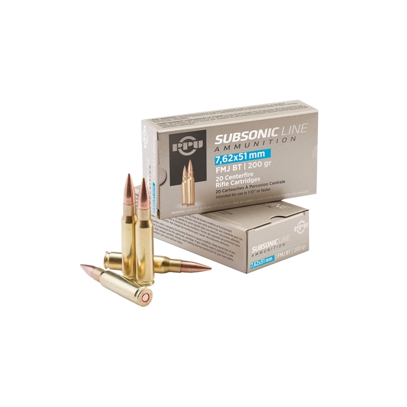 Prvi Partizan Subsonic 7.62x51mm Ammo 200 Grain Full Metal Jacket Boat Tail - PPS762
