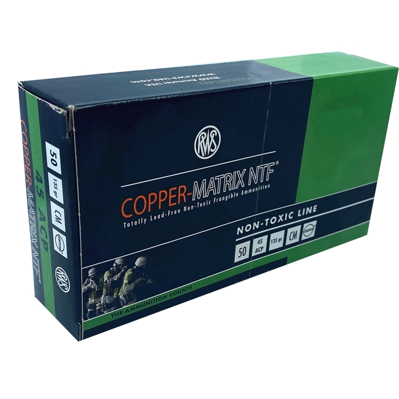 Geco Copper-Matrix 45 ACP Auto Ammo 135 Grain Non-Toxic Frangible - CM45