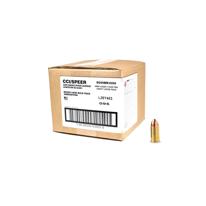 CCI Blazer Brass 9mm Ammo 115 Grain Full Metal Jacket - 5000BK1000