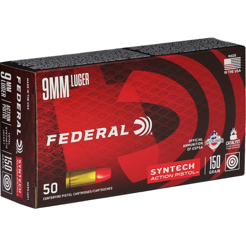 Federal Syntech 9mm Ammo 150 Grain Total Synthetic Jacket Flat Nose - AE9SJAP1