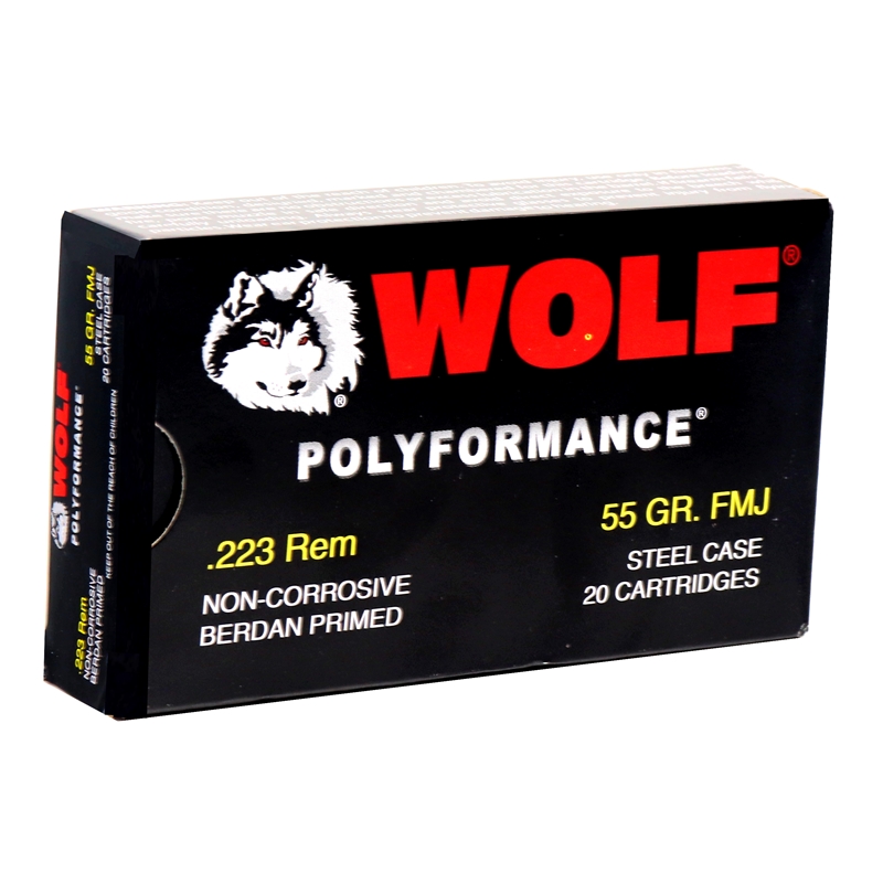 Wolf Polyformance 223 Ammo 55 Grain Full Metal Jacket Steel Case - 22355FMJX