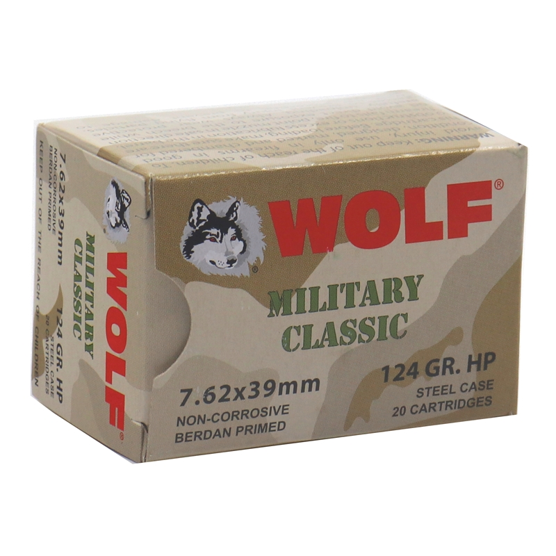 Wolf Military Classic 7.62x39mm Ammo 124 Grain Jacketed Hollow Point - MC762BHP