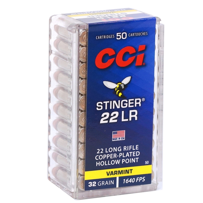 CCI Stinger 22 Long Rifle Ammo 32 Grain Copper Plated Hollow Point - 0050