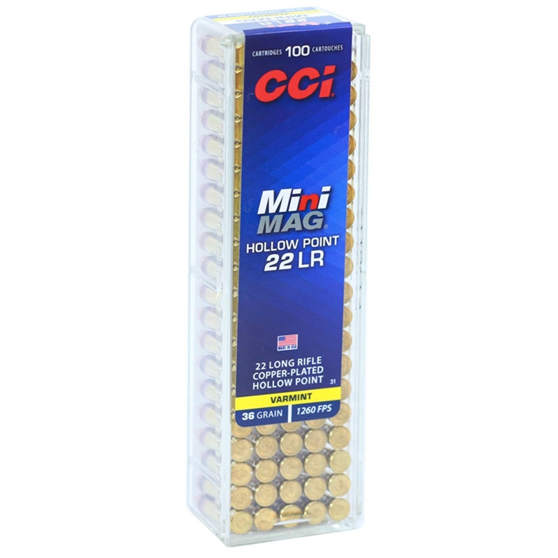CCI Mini-Mag 22 Long Rifle Ammo 36 Grain Copper Plated Lead Hollow Point - 0031