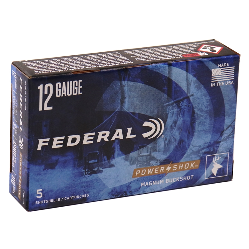 Federal Power-Shok 12 Gauge Ammo 2-3/4" 00 Buckshot 12 Pellets - F13000